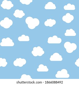 Cloud Seamless Pattern blue background. Vector Illustration