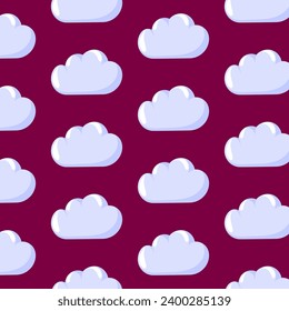 Patrón sin fisuras en la nube al estilo de las caricaturas. Fondo para habitación infantil, paquete, papel tapiz para vivero, textil, estampado de tela, papel de envoltura. Ilustración vectorial en un fondo rosado.