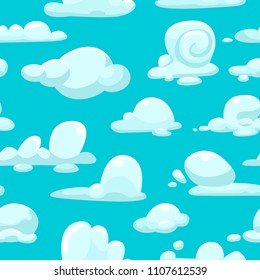 Cloud seamless pattern. Natural air with fluffy cloudscape, atmosphere repeated decorative design. Vector flat style cartoon illustration