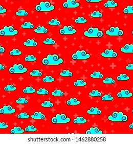 Cloud seamless pattern on white background. Paper print design. Abstract retro vector illustration. Trendy textile, fabric, wrapping. Modern space decoration.