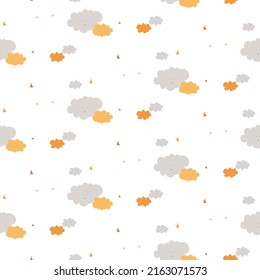 Cloud seamless pattern with orange and grey sky weather elements. Nature atmosphere art illustration for kids fabric and decoration