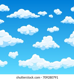 Cloud Seamless Vector Background. Endless Cartoon Cloudscape. Seamless Background Cloud And Blue Sky Illustration