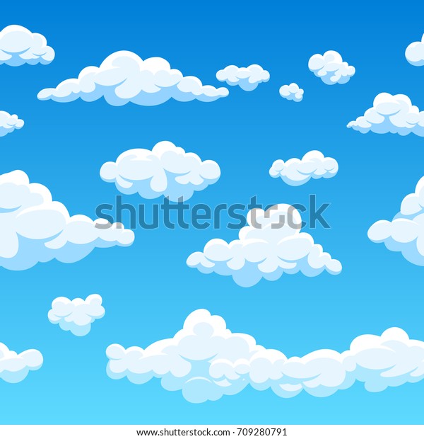 シームレスなベクター画像の背景に雲 無限に続くアニメの雲景 シームレスな背景に雲と青い空のイラスト のベクター画像素材 ロイヤリティフリー