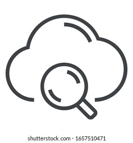 cloud search black line icon on white background	