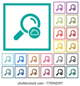 Cloud search flat color icons with quadrant frames on white background