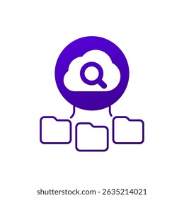 cloud search icon with folders, data management tools