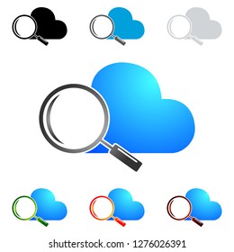 
Cloud search icon. linear style sign for mobile concept and web design. magnifying glass with cloud simple line icon. Symbol, logo illustration.