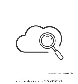 cloud search icon outline. cloud search vector design. isolated on white background