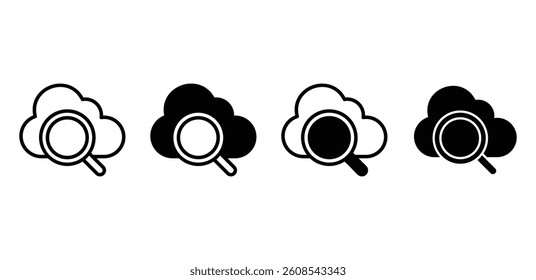 Cloud Search Icon Set Black and White Magnifying Glass in Cloud Symbols Vector Design