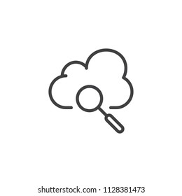 Cloud search outline icon. linear style sign for mobile concept and web design. cloud computing and magnifying glass simple line vector icon. Symbol, logo illustration. Pixel perfect vector graphics