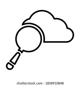 Cloud search, outline searching icon. Line art vector