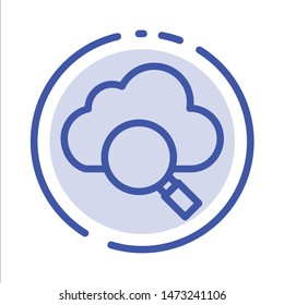 Cloud, Search, Research Blue Dotted Line Line Icon