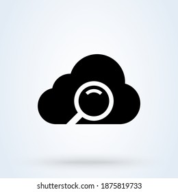 Cloud search sign icon or logo. find information in database concept. big data storage vector illustration.