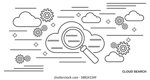 Cloud search thin line art style vector illustration