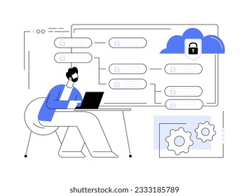 Cloud security abstract concept vector illustration. Cybersecurity datacenter worker deals with threat Intelligence, cloud technology, global business, computing industry abstract metaphor.