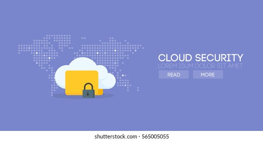 Cloud Security Banner Concept. Map Background. Vector Illustration.