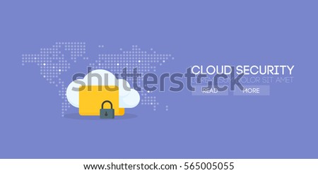 Cloud security banner concept. Map background. Vector illustration.