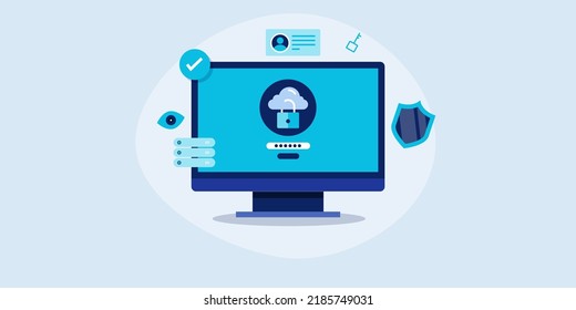 Cloud security concept, data protected by internet security, Website hosting SSL. Secure internet connection - flat design vector illustration with icon