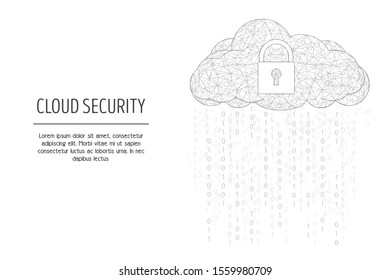 Cloud security concept vector web banner template. Cloud storage and padlock black low poly wireframe mesh on white background. Polygonal art style illustration.