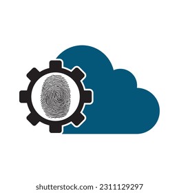 Cloud Security with Gear Icon and Thumb Fingerprint Vector Illustration