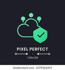 Cloud security green solid gradient desktop icon on black. Data privacy protection. Access control. Pixel perfect 128x128, outline 4px. Glyph pictogram for dark mode. Isolated vector image
