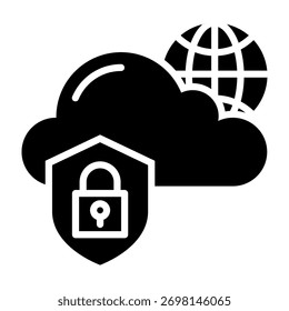 Ilustración vectorial de estilo de glifo de icono de seguridad en la nube