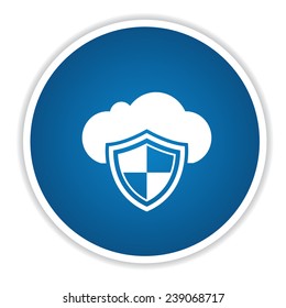 Cloud Security Icon On Blue Button,clean Vector