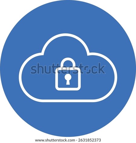 Cloud security icon with padlock on blue circular background