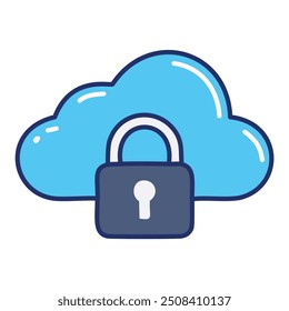 Icono de seguridad en la nube con candado. Icono de Vector simple que representa una nube con un candado, que simboliza el almacenamiento seguro de datos y la protección.