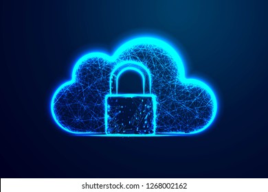 Cloud security icon, Upload and Download protection. Abstract wire low poly, Polygonal wire frame mesh. Background Illustration