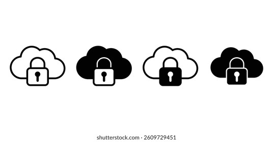 Cloud Security Icons Black and White Padlock Symbols Digital Data Protection Vector Design
