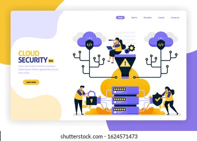 Cloud security landing page design. protect and secure database access. security and protection of personal data, hacker and cyber crime. vector illustration for poster, website, flyer, mobile app