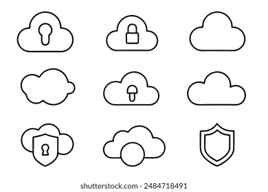 Diseño de ilustración de línea de seguridad en la nube
