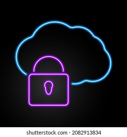 cloud security neon sign, modern glowing banner design, colorful modern design trends. Vector illustration.