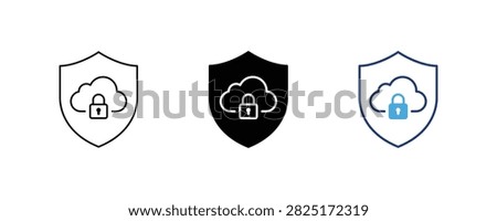 Cloud security shield icon set featuring protection shield with cloud lock symbol for safe storage, data privacy and network security UI design, Vector illustration
