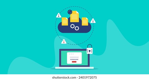 Cloud security software, Secure cloud storage for data protection, secure login, password protection, 2 step authentication, vector illustration