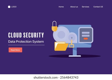 Cloud security system, Data stored in secure cloud server, Cloud storage password authentication, Passkey security - vector illustration landing page template