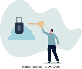 Cloud security system to protect information for remote work, secure shield technology fore safety access online company server.life situation and activities.