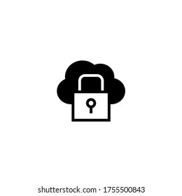 Cloud security system protection icon. cloud and padlock icon in black flat glyph, filled style isolated on white background