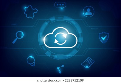 Cloud security technology background. Icon Business Network Information, Protect, Communicate, Privacy, Strategy, Tactical. Hi-tech vector illustration.