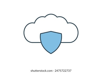 Icono de Cargar de seguridad en la nube. Icono relacionado con la computación en la nube. Adecuado para Sitio web, App, interfaces de usuario, imprimible, etc. Estilo de ícono de línea plana. Diseño de Vector simple editable