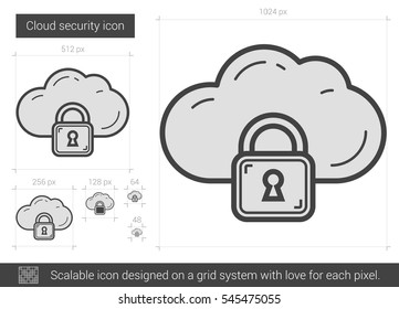 Cloud security vector line icon isolated on white background. Cloud security line icon for infographic, website or app. Scalable icon designed on a grid system.