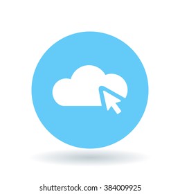 Cloud select icon. Cloud selection sign. Cloud click symbol. White icon on blue circle background. Vector illustration.