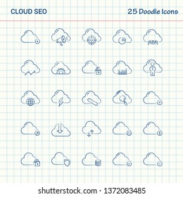 Cloud SEO 25 Doodle Icons. Hand Drawn Business Icon Set