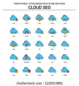 Cloud SEO Flat Line Icon Set - Business Concept Icons Design