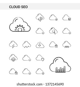 Cloud SEO hand drawn Icon set style, isolated on white background. - Vector