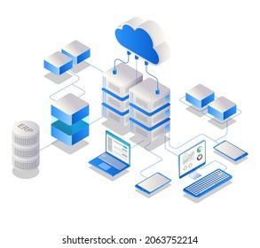 Cloud server analytics in isometric illustration