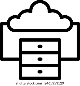 Cloud server artificial intelligence icon with black outline style. technology, cloud, network, server, information, database, system. Vector Illustration