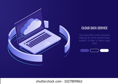 Cloud server banner, laptop with cloud icon isometric vector illsutration