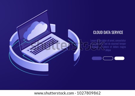 Cloud server banner, laptop with cloud icon isometric vector illsutration